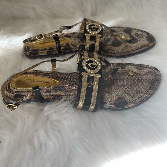 Babyphat snake skin prints thong flats sandals two shades of brown & gold SZ9 - Picture 3 of 6